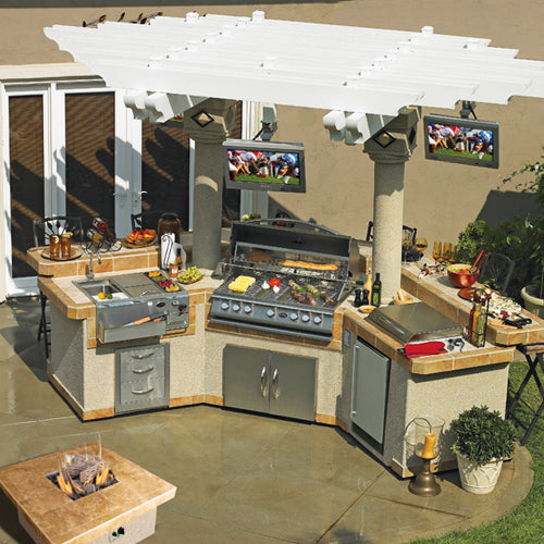 Cal Flame Customizable 15 Foot Grand Pavilion Bbq Island With Bar Seating GPV3100 Outdoor Kitchen Cal Flame   